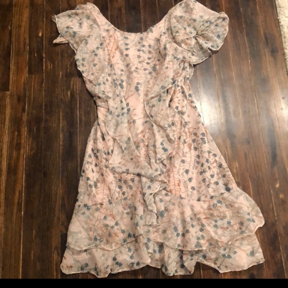 🎉 Chelsea & Violet Metallic Floral Ruffle Dress XS - Picture 11 of 12